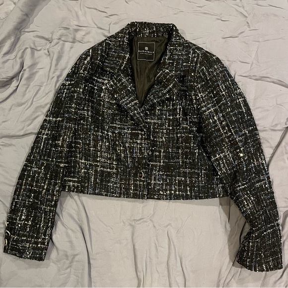 Black Blazer with silver, white , blue and sparkle patterns. - Picture 1 of 4